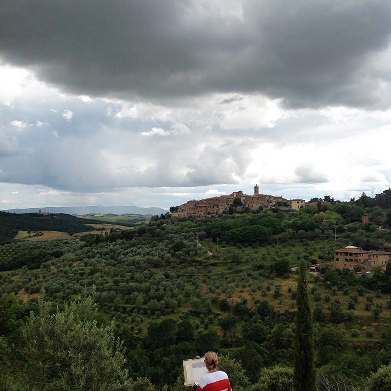 Painting Castelmuzzio during painting workshop in Italy with Walk the Arts