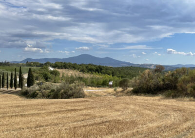 A landscape with a mountain in Tuscany during a painting holiday in Italy offered by Walk the Arts