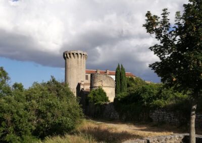 A view of a castle in Simiane La Rotonde to be painted by the artists of all levels attending the art workshops in Southern France offered by Walk the Arts