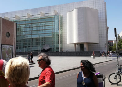 Prof. Yves M. Larocque with a group of students in from of the Contemporary Art Museum in Barcelona during an art tour in Spain offered by Walk the Arts